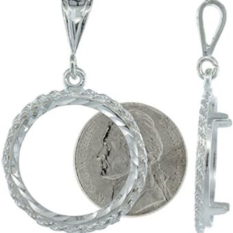 Sterling Silver Nickel Bezel 21 mm Coins Prong Back Rope Edge Diamond Cut 5 Cent Coin NOT Included