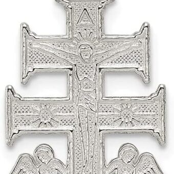 Sterling Silver Polished Caravaca Double Cross with Angels Crucifix Pendant Fine Jewelry For Women