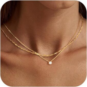 Tewiky Diamond Necklaces for Women, Dainty Gold Necklace 14k Gold Plated Long Lariat Necklace Simple Gold CZ Diamond Choker Necklaces for Women...