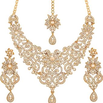 Touchstone Indian Bollywood Gorgeous intricate Workmanship Sparkling White Colorful Rhinestone crystal wedding Designer Jewelry Necklace Set In...