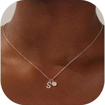 Turandoss Gold Initial Necklaces for Women Girls Trendy, Dainty Gold Letter A-Z Necklace with Diamond Pendant Personalized Monogram Name Necklace...