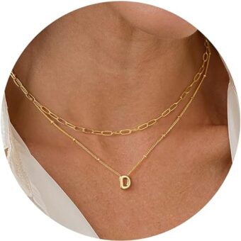 Turandoss Personalized Bubble Letter Necklace - Layered Gold Initial Tiny Small Pendent Necklaces for Women, Dainty Gold Initial Choker Paperclip...