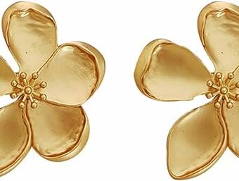 Gold Sculptural Flower Earrings Gold Statement Earrings for Women Exaggerated Flower Floral Earrings Stylish Large Double Flower Earrings 3D Flower...