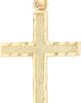 Ioka - 14K Yellow Gold Small Cross Pendant Religious Charm Thin Pendant For Necklace or Chain