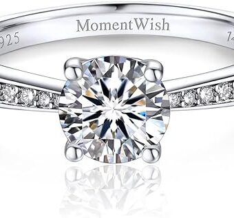 MomentWish Promise Rings for Her, 1Carat Moissanite Engaegment Rings, D Color VVS1 Simulated Diamond 925 Sterling Silver Accent Rings