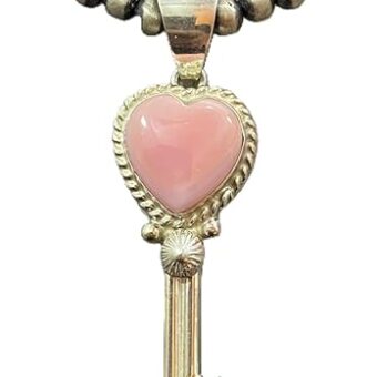 MOUNTAIN OF JEWELS P. Skeets Native American Sterling Pink Conch Shell Heart Key Pendant For Women