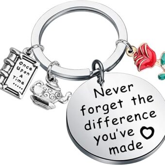 MYOSPARK Belle Rose Charm Keychain Movie Inspired Gift Princess Belle Fans Gifts Never Forget The Difference You've Made