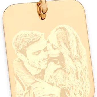 Rommanel 18K Gold Plated Custom Engraved Rectangle Photo Pendant – Personalized Engraved Keepsake - Gift for Mothers Day with a Picture