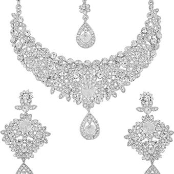 Touchstone Hollywood Glamour white rhinestones grand wedding evening wear jewelry necklace for women in white tone.