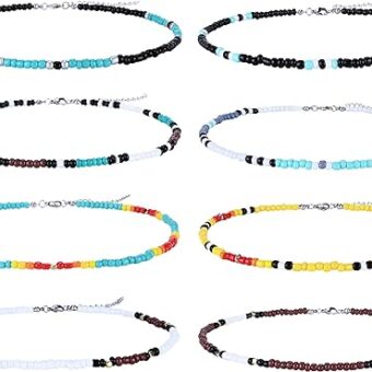 Wremily 4-12 Pieces Beaded Choker Necklaces for Women Girls Boho Seed Bead Choker Set Hawaiian Handmade Turquoise Beach Beads Necklace Chain Jewelry