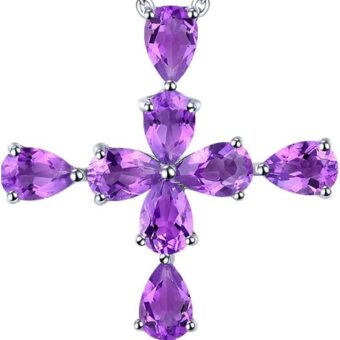 ZhenCai Cross Pendant for Women Girls Sterling Silver Solid 925 Setting Natural Gemstone Amethyst Citrine Peridot Blue Topaz Garnet Rhodium Plated...