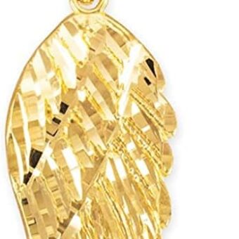 10K Gold Textured Single Angel Wing Charm Pendant - Choice of Metal