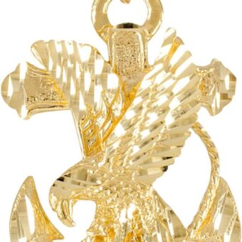 10K or 14K White, Yellow, or Rose Gold 1-1/2" USA Patriotic American Eagle Mariner's Anchor Cross Nautical Pendant - Your Choice of Metal Color