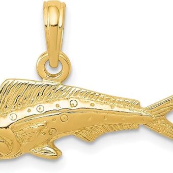 10k Yellow Gold Mahi Mahi Fish Pendant 15 mm x 22 mm