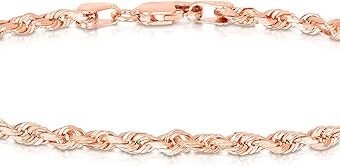 10k Yellow Gold or Rose Gold or White Gold 2.5mm Solid Diamond Cut Rope Chain Bracelet and Anklet for Women