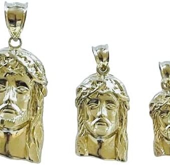 10k Yellow Solid Gold Diamond Cut Jesus Face Head Charm Pendant 3 Sizes