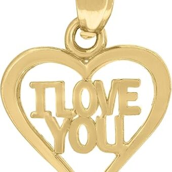 10kt Yellow Gold I Love You Heart Charm Pendant Fine Jewelry Gift for Womens