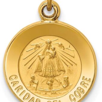 14 kt Yellow Gold Caridad Del Cobre Medal Charm 16 x 11 mm