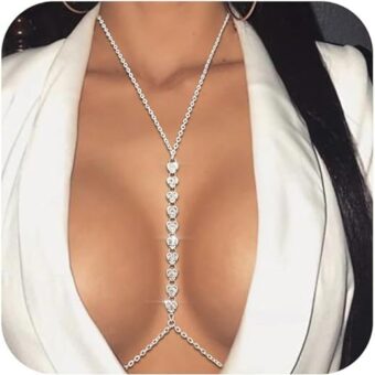 14K Gold Body Chains for Women, Sexy Layered Belly Waist Chain Crossover Bikini Bra Chain, Summer Beach Rhinestone Body Jewelry