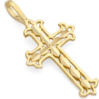 14k REAL Yellow Gold Religious Cross Charm Pendant