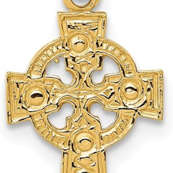 14K Yellow Gold Celtic Cross With Eternity Circle Pendant Charm (19mm x 10mm)