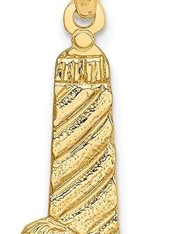 14K Yellow Gold Small Lighthouse With Building Pendant Charm (20.9mm x 10.2mm)