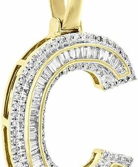 1.50 Cara Baguette Shape Simulated Diamond Letter C Mini Pendant Initial Charm in 14K Two Tone Gold Finish 925 Silver