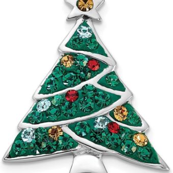 16.6mm 925 Sterling Silver Rhodium Plated Crystal Christmas Tree Pin Jewelry for Women