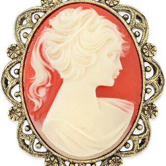 1928 Jewelry 14K Gold Dipped Faux Carnelian Cameo Oval Brooch