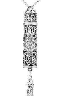 1928 Jewelry Women's Pewter Filigree Vial With Tassel Necklace Pendant Enhancer, 28