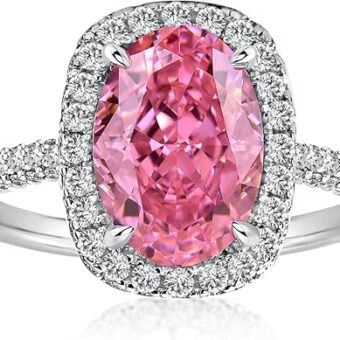 2.5ct Oval Cut Pink Simulated Diamond Engagement Ring,Crushed Ice Gemstone with Halo,925 Sterling Silver Promise Ring