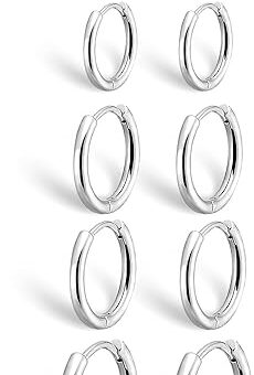 316L Stainless Steel Small Hoop Earrings Set for Women, Cute Huggie Earrings for Women, Hypoallergenic Tiny Cartilage Earrings Hoop Silver Hoop...