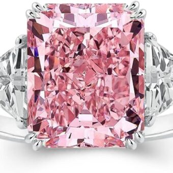 4.0CT Radiant Cut Yellow,Pink,Clear Engagement Ring,3-Stone Simulated Diamond Ring,Colored Gemstones 925 Sterling Silver Promise Ring