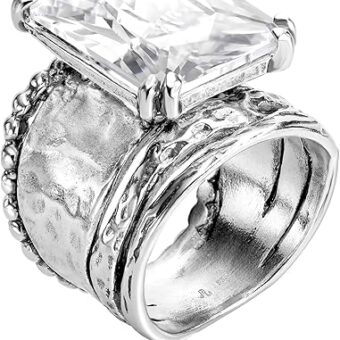 925 Sterling Silver Statement Ring With A White Octagon Shaped Cubic Zirconia CZ , Vintage Antique Look, Hypoallergenic, Nickel and Lead-free,...