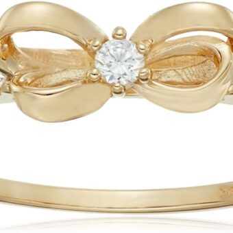 Amazon Essentials 10K Gold Dainty Bow Ring set with Round Cut Infinite Elements Zirconia (previously Amazon Collection)