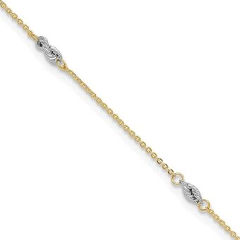 Avariah Gold 14K Two-tone Fancy 9in Plus 1in Ext Anklet - 9"