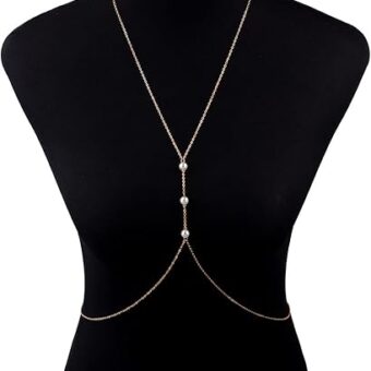 Belly Body Chain Necklace for Women Wedding Sexy Ball Body Jewelry Prom Party Deco Accessories (D,Light Grey)