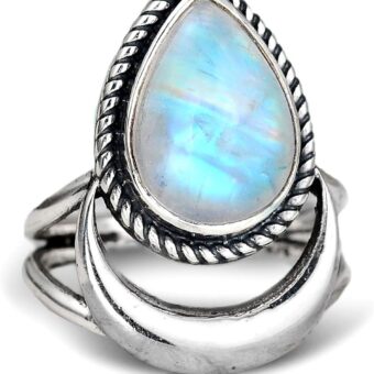 Boho-Magic Sterling Silver Moon Moonstone Ring for Women Gemstone Boho jewelry