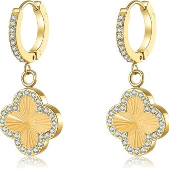 Clover Earrings for Women 18K Gold Plated Four Leaf Clover Hoop Earrings Simple Lucky Drop Earrings Jewelry Gifts