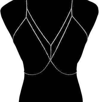 Cross Belly Body Chain Necklace for Women Wedding Sexy Ball Body Jewelry Prom Party Accessories (Argento,Light Grey)