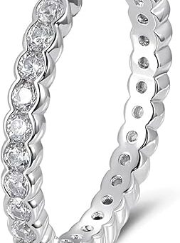 D Color VVS1 Clarity Moissanite Hand Setting Eternity Rings for Women, Solid 925 Sterling Silver Rhodium Finish, Wedding Aniversary Ring, Stackable...