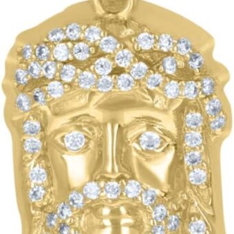 Diamond2Deal 10K Yellow Gold Cubic Zirconia Jesus Face Religious Charm Pendant