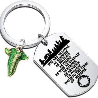 FEELMEM Lord Rings Movie Inspired Gift Samwise Frodo Gandalf Aragorn Elf Green Leaves Keychain Keychain Movie Lovers Gift