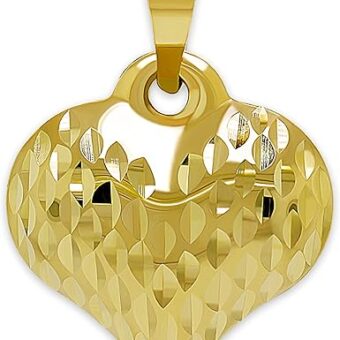 Gold Puffed Heart Charm - 14 Karat Gold - High Polish Diamond-Cut Heart Pendant - 3D Heart Jewelry - Great For Gifts