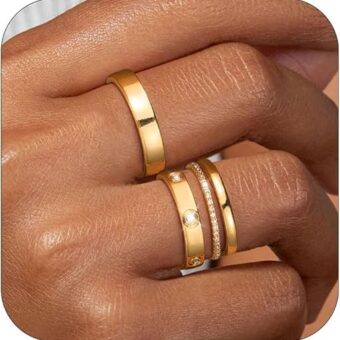 Gold Rings for Women Men Non Tarnish, 14k Gold Plated Dainty Stackable Cubic Zirconia Thumb Stacking Rings Wedding Promise Engagement Band Ring Set...