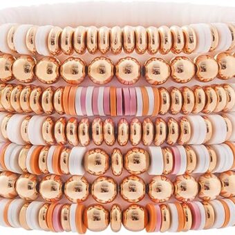 GOOJIDS Surfer Heishi Clay Bead Bracelets for Women Bohemian Stackable Gold Beaded Stretch Bracelets Elastic Layering Friendship Bracelets Set Boho...