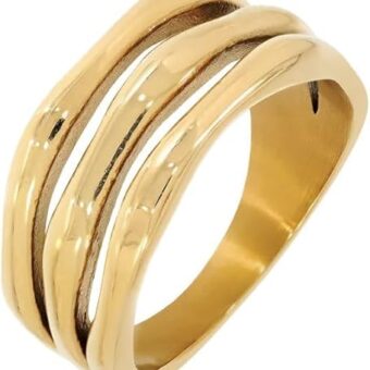 Hey Harper Gold Ring for Women Sierra Ring - Trendy 14K PVD Cross Ring - Gold Plated Stacking Waterproof & Sweatproof Jewerly Ring - Everday Non...