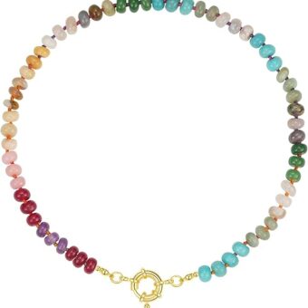 KissYan Beaded Gemstone Necklace for Women, Colorful Boho Bead Choker Necklace Natural Stone Freshwater Pearl Surfer Beach Necklace 14K Gold Plated...