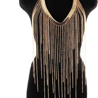 Long Tassel Body Chain Necklace Jewelry Rhinestone Chain Women Body Chains Jewellery (Argento,Light Grey)