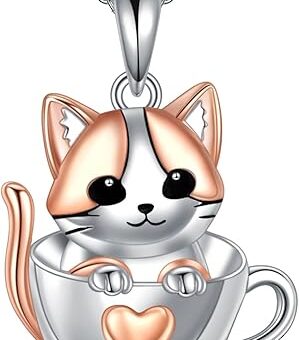 LUHE Cat/Raccon Necklace Sterling Silver Cat/Raccon Pendant Jewelry Animal Cup Necklace GIfts for Women Teens